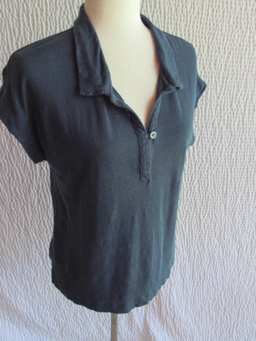 Poetry Womens Top Solid Blue S M US 6 UK 10 Short Slv Linen Knit